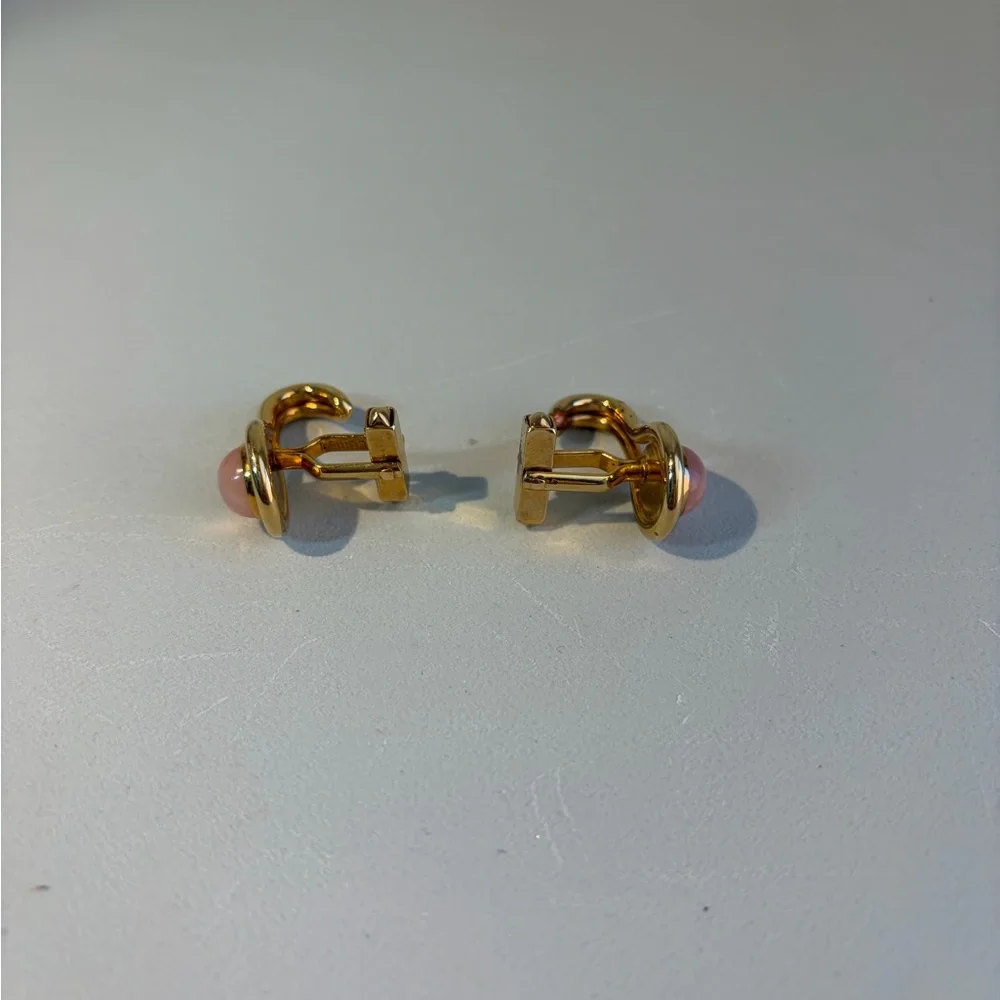 Vintage Swank Gold Tone Pink Faux Moonstone Cabochon Hook Design Cufflinks